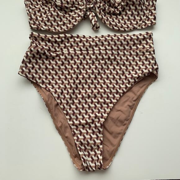 Monday Swimwear Sorrento Bottom and Cala Roja Top Set Husk Geo Print Brown - Picture 5 of 14